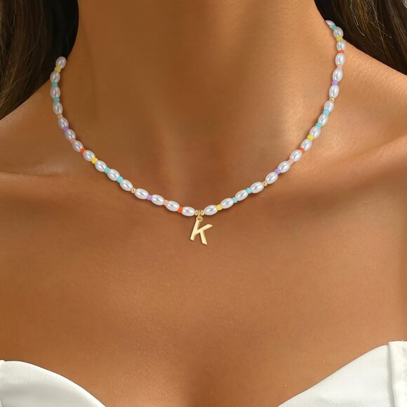 Charming 14K Gold Plated Pearl Initial Necklace for Girls - Adjustable Size - Picture 2 of 7